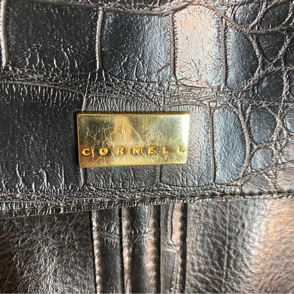 CORNELL Black Croc Embossed Shoulder Bag Purse Handbag Faux Leather - Picture 9 of 14